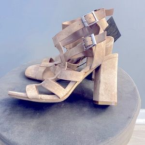 New suede taupe strappy heels